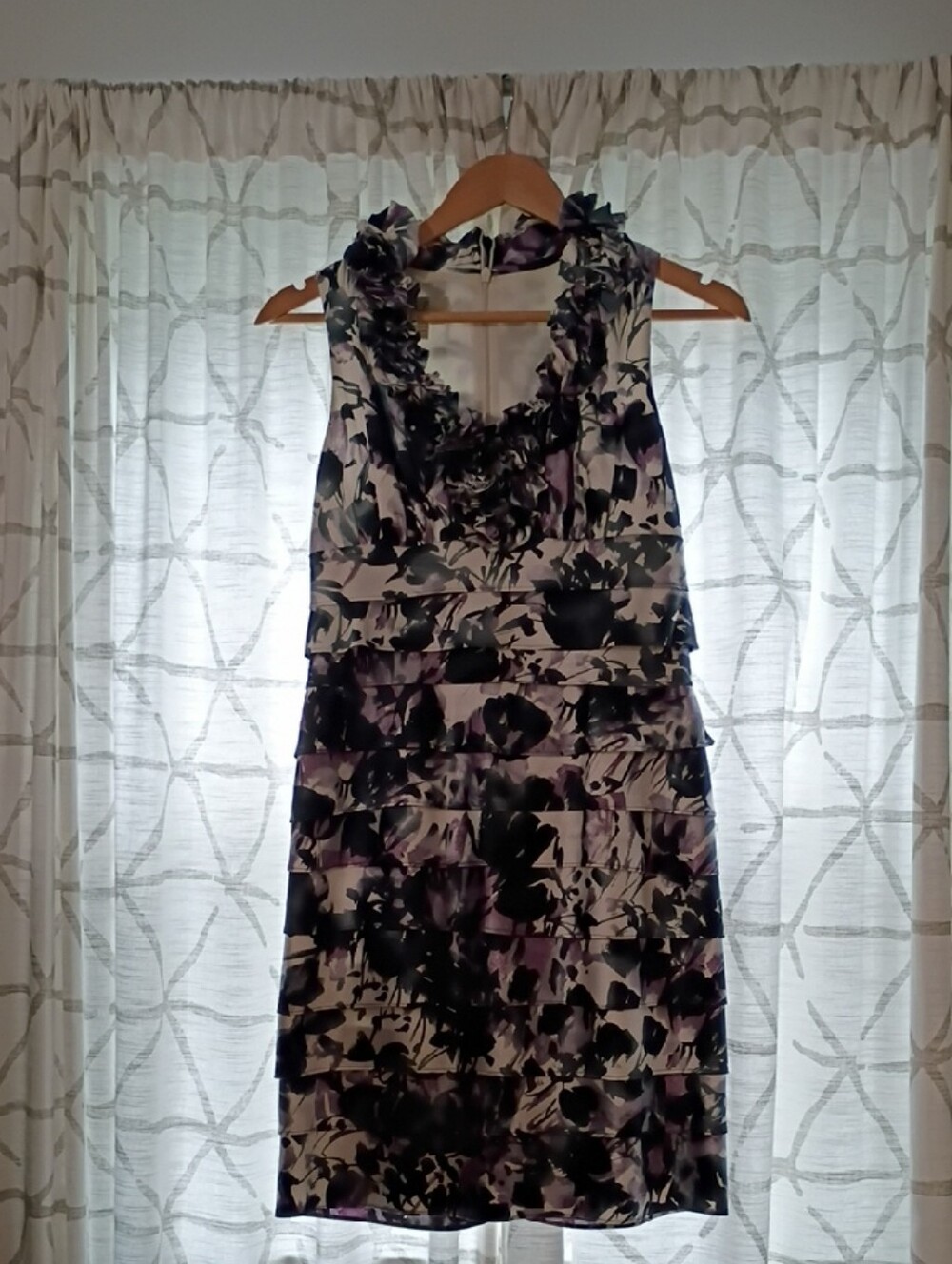 Tiered Ruffle Sleeveless Midi Dress in Purple and Black Floral